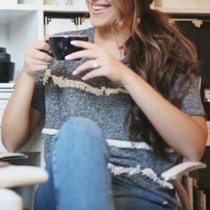 Old Navy Grey & Cream Fringe Short sleeve T-shirt